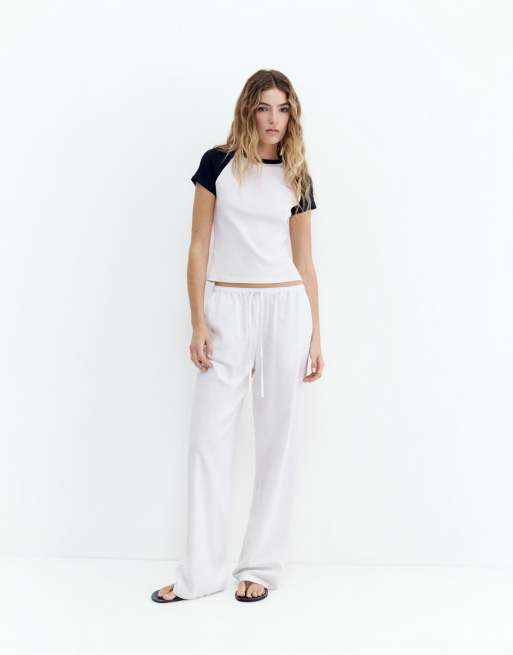 Pull&Bear - Pantalon en lin mélangé - Blanc, 4 de 4