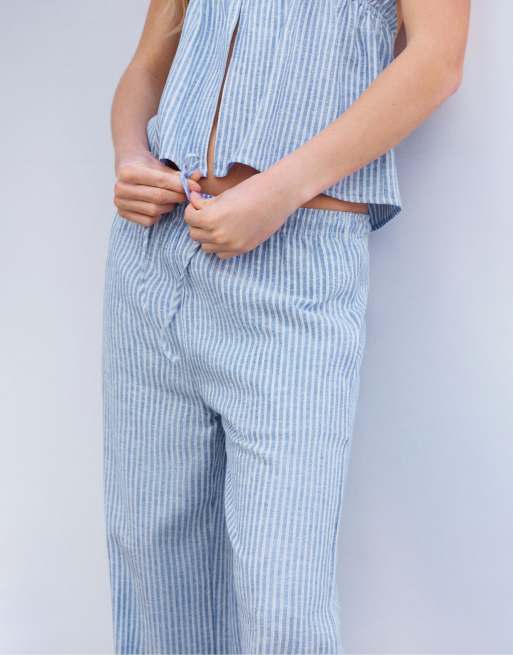 Pull&Bear - Pantalon en lin mélangé façon pyjama à rayures - Bleu, 2 de 4