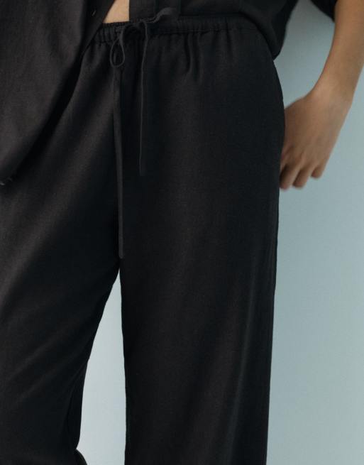 Pull&Bear - Pantalon en lin mélangé - Noir, 3 de 4