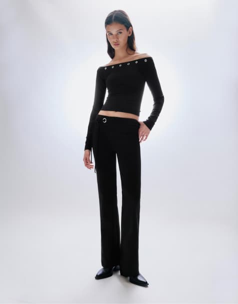 Pull&Bear - Pantalon évasé à œillet - Noir - view 1