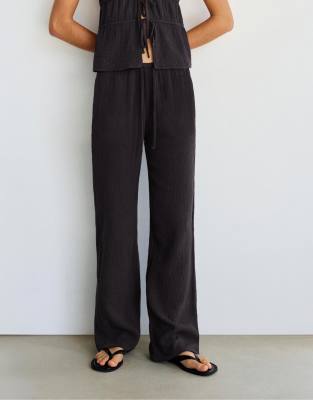 Pull & Bear - Pantalon fluide texturé - Noir délavé-Gris XL