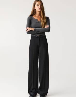 Pull & Bear - Pantalon habillé à taille haute - Noir 38