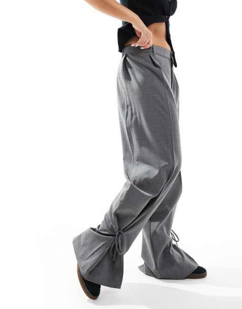 Pull&Bear - Pantalon habillé large avec liens - Gris - view 1