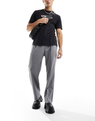 Pull&Bear wide leg tailored trouser in grey  - ASOS Price Checker
