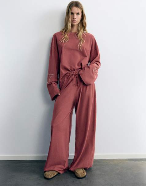 Pull&Bear pantalon large à étoiles bordeaux - view 1