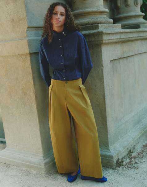 Pull&Bear pantalon large à pinces kaki - view 1