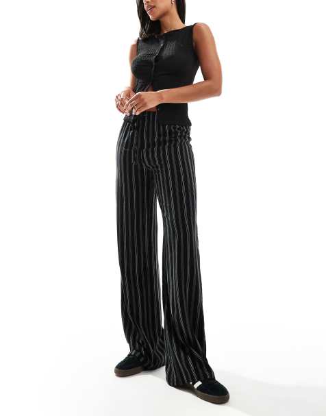 Pull&bear - Pantalon large à rayures - Noir - view 1