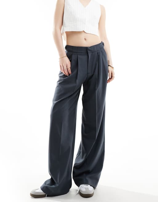 Pull&Bear - Pantalon large ajusté à deux pinces - Bleu marine