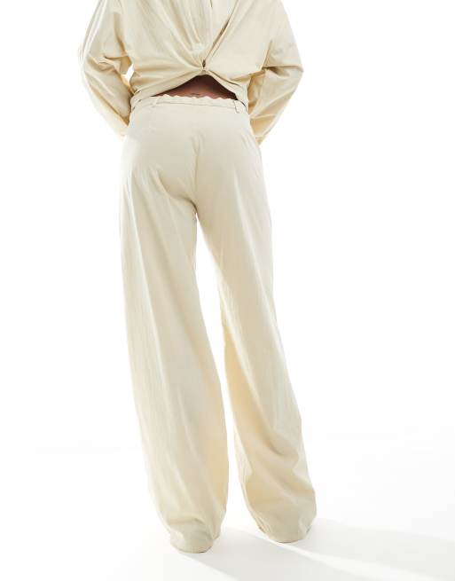 Pull&Bear - Pantalon large d'ensemble noué à la taille - Crème, 3 de 5