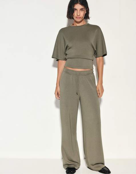 Pull&Bear pantalon large en modal kaki - view 1