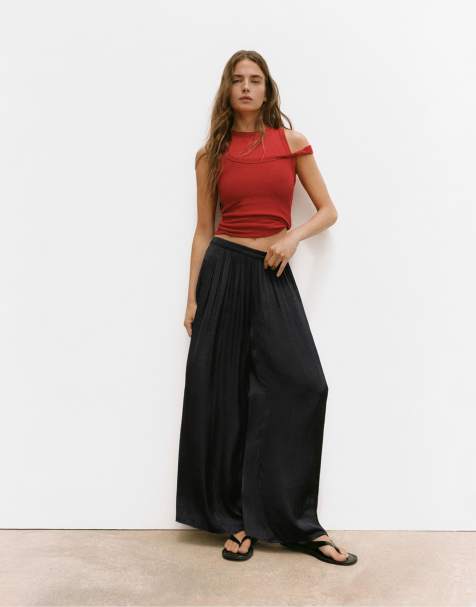 Pull&Bear - Pantalon large en satin - Noir - view 1