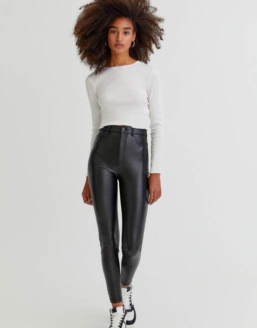 Jambe De Pantalon Droite Skinny Oasis - Noir Avec Détails Simili Cuir - Taille 10 - Neuve Avec étiquettes