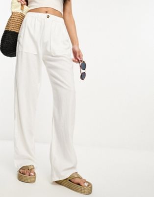 Pull&Bear low waist linen trousers in white - ASOS Price Checker