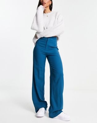 Pull&Bear - Pantalon taille haute avec surpiqûres à l'avant et détail poche - Bleu | ASOS