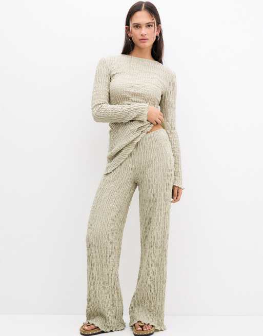 Pull&Bear - Pantalon texturé ample d'ensemble - Vert