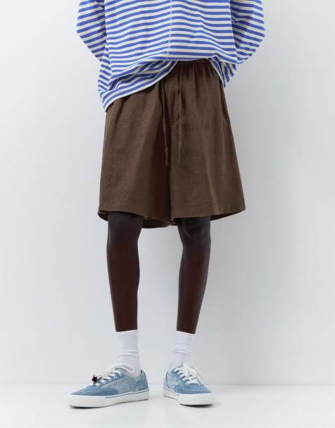 Pull&Bear - Pantaloncini 100% lino marroni - view 1