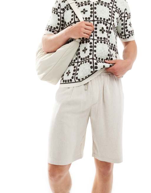 Pull&Bear - Pantaloncini ampi in lino écru