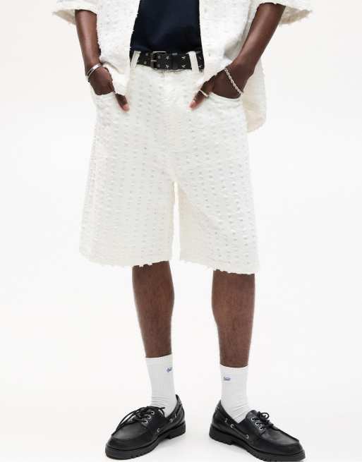 Pull&Bear - Pantaloncini bermuda ampi bianco sporco testurizzati