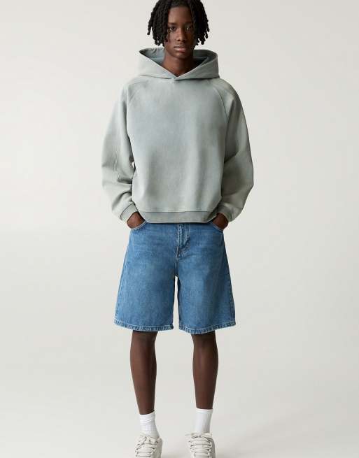 Pull&Bear - Pantaloncini bermuda ampi in denim blu medio, 4 di 4