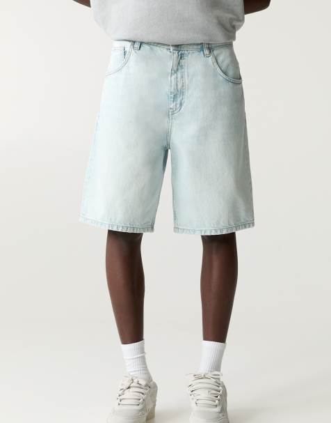 Pull&Bear - Pantaloncini bermuda ampi in denim indaco pallido - view 1
