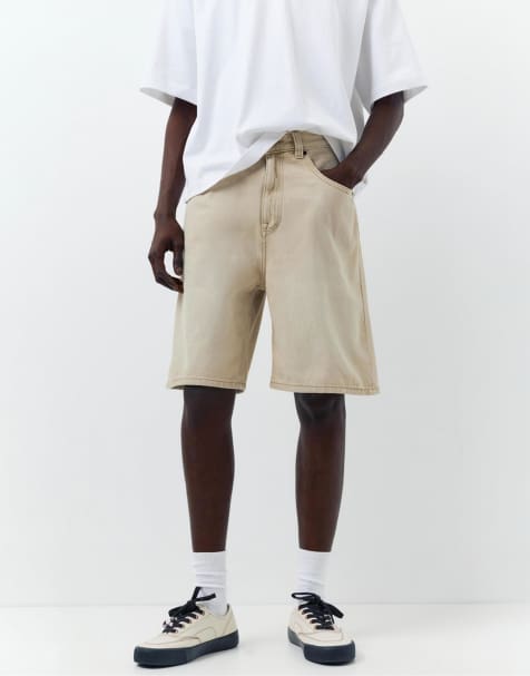 Pull&Bear - Pantaloncini bermuda ampi taglio comodo in denim color sabbia - view 1