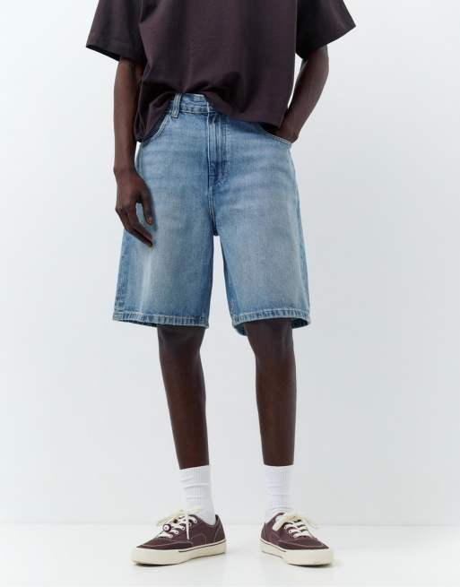 Pull&Bear - Pantaloncini bermuda comodi in denim blu verdastro, 3 di 4