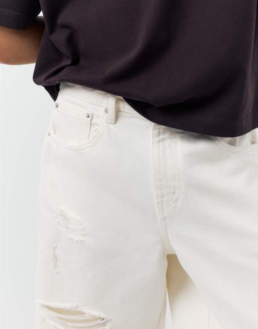 Pull&Bear - Pantaloncini bermuda dritti in denim beige, 4 di 4