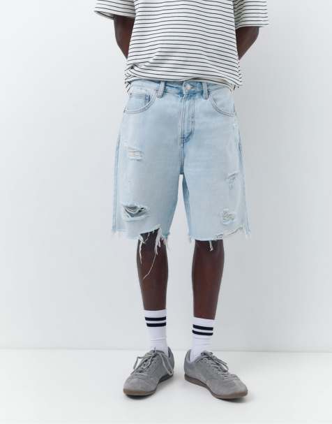 Pull&Bear - Pantaloncini bermuda dritti in denim blu pallido - view 1