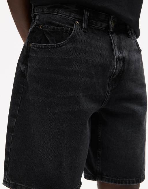 Pull&Bear - Pantaloncini bermuda in denim nero sbiadito vestibilità standard, 2 di 4