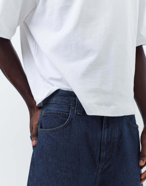 Pull&Bear - Pantaloncini bermuda skater in denim color blu navy, 4 di 4