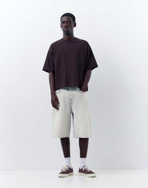 Pull&Bear - Pantaloncini bermuda skater in denim grigio pallido - view 1