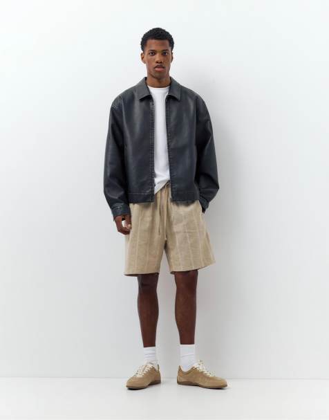 Pull&Bear - Pantaloncini bermuda stile joggers in misto lino cammello chiaro - view 1