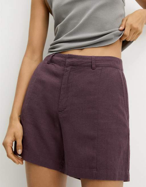 Pull&Bear - Pantaloncini bordeaux effetto lino, 2 di 4