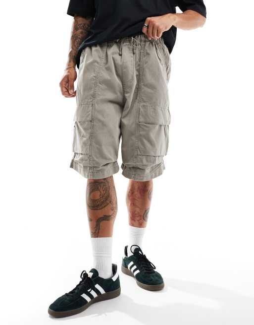 Pull&Bear - Pantaloncini cargo ampi kaki slavato