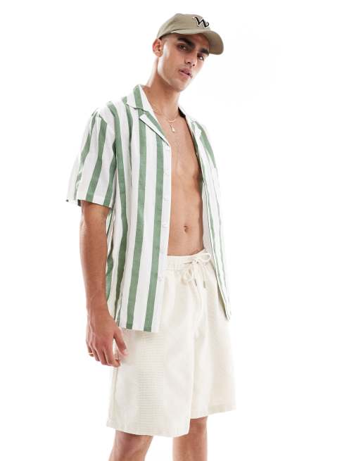 Pull&Bear - Pantaloncini color écru testurizzati con coulisse in coordinato