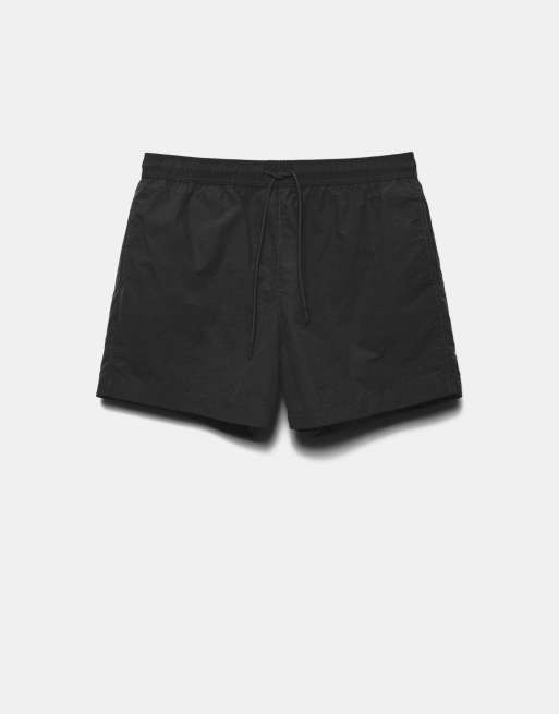 Pull&Bear - Pantaloncini da bagno neri con elastico in vita, 4 di 4