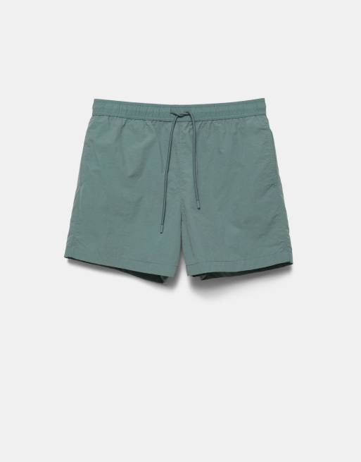 Pull&Bear - Pantaloncini da bagno verdi con elastico in vita, 4 di 4