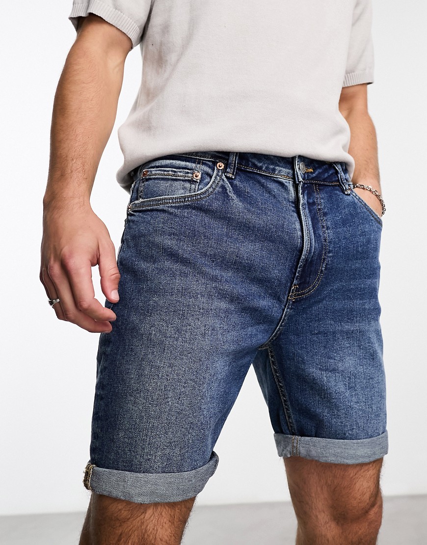 Pull & Bear - Pantaloncini Di Jeans Slim Fit Blu Scuro