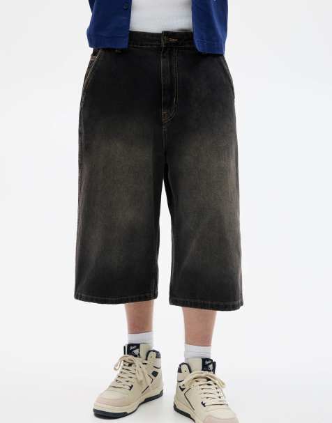 Pull&Bear - Pantaloncini di jeans super ampi neri - view 1