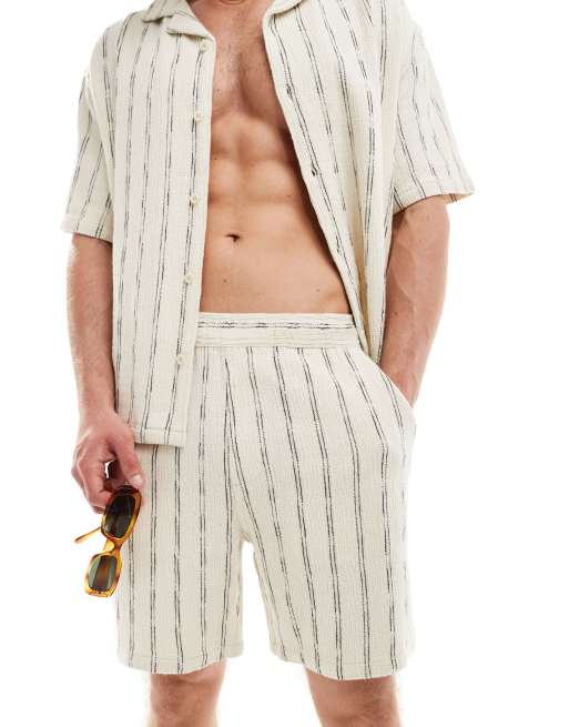 Set Coordinato Pantaloncini A Strisce Set Camicia Corta A Righe