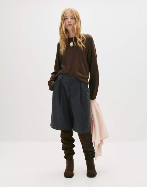 Pull&Bear - Pantaloncini eleganti stile bermuda grigi con motivo gessato - view 1