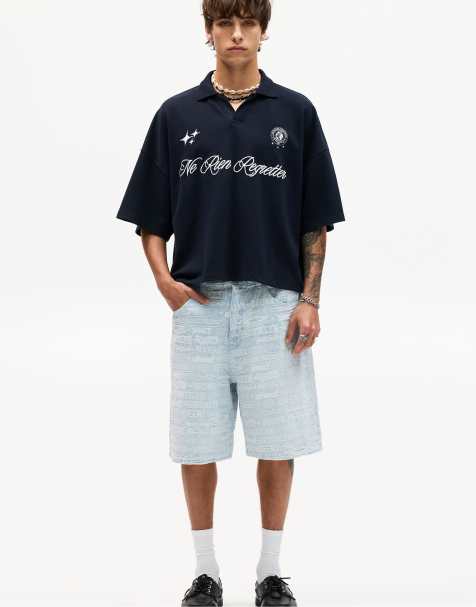 Pull&Bear - Pantaloncini in denim blu pallido jacquard - view 1