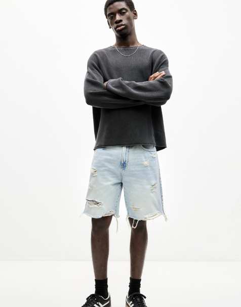 Pull&Bear - Pantaloncini in denim indaco pallido con strappi - view 1