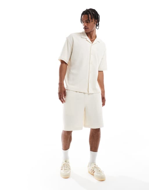 Pull&Bear - Pantaloncini in spugna color écru testurizzati in coordinato