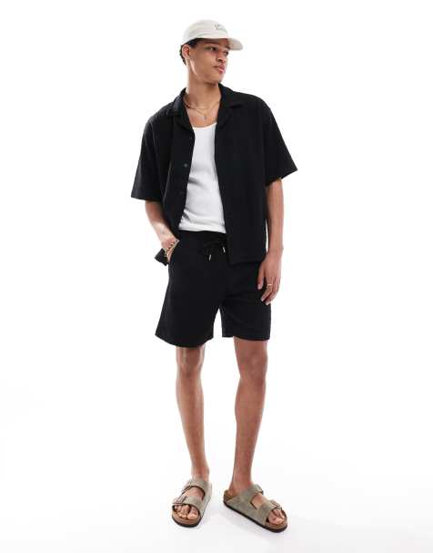 Pull&Bear - Pantaloncini neri a righe testurizzate in coordinato - view 1