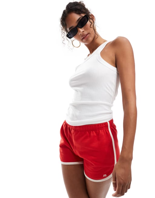 Pull&Bear - Pantaloncini sportivi rossi con finiture a contrasto