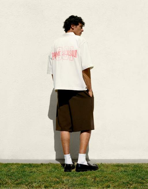 Pull&Bear - Pantaloncini stile bermuda eleganti color cioccolato con pieghe, 4 di 4