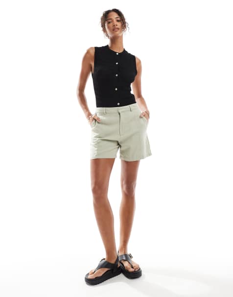 Pull&Bear - Pantaloncini verde pallido effetto lino - view 1