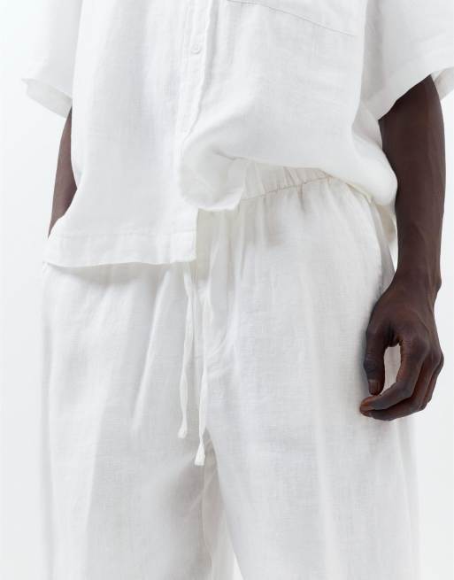 Pull&Bear - Pantaloni 100% lino bianchi, 4 di 4