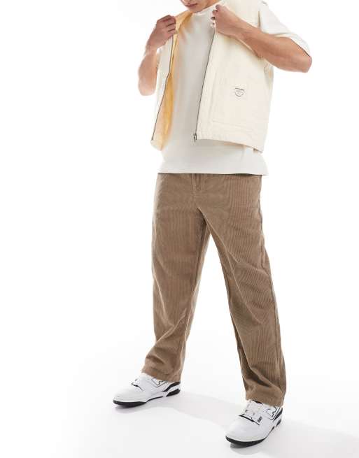 Pull&Bear - Pantaloni a fondo ampio in velluto a coste beige